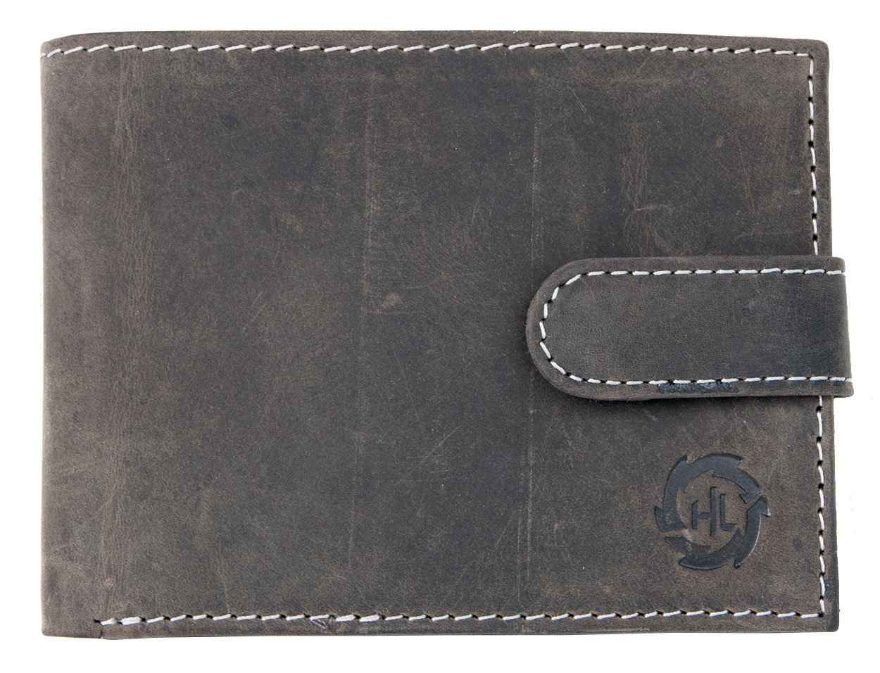 Grey leather wallet HL with a buckle whole made of genuineleather