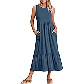 ANRABESS Women Summer Casual Sleeveless Crewneck Sundress Aline Flowy Tiered Maxi Long Beach Dress Vacation Outfits