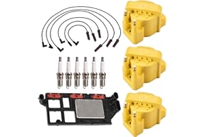 ENA Set of 3 Yellow Ignition Coil and 6 Spark plug and Module with Wire Set Compatible with Buick Chevrolet Oldsmobile Pontiac Century Rendezvous Impala Malibu Venture Replacement for LX346