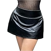 SweatyRocks Women's Plus Size PU Leather Mini Skirt High Waisted Bodycon Skirts with Shorts Clubwear