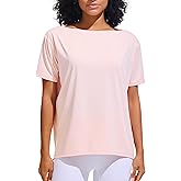 JOYSPELS Ice Silk Women's Short Sleeve Workout Shirts Quick Dry Boat Neck Loose Fit Athletic Running Tee Tops