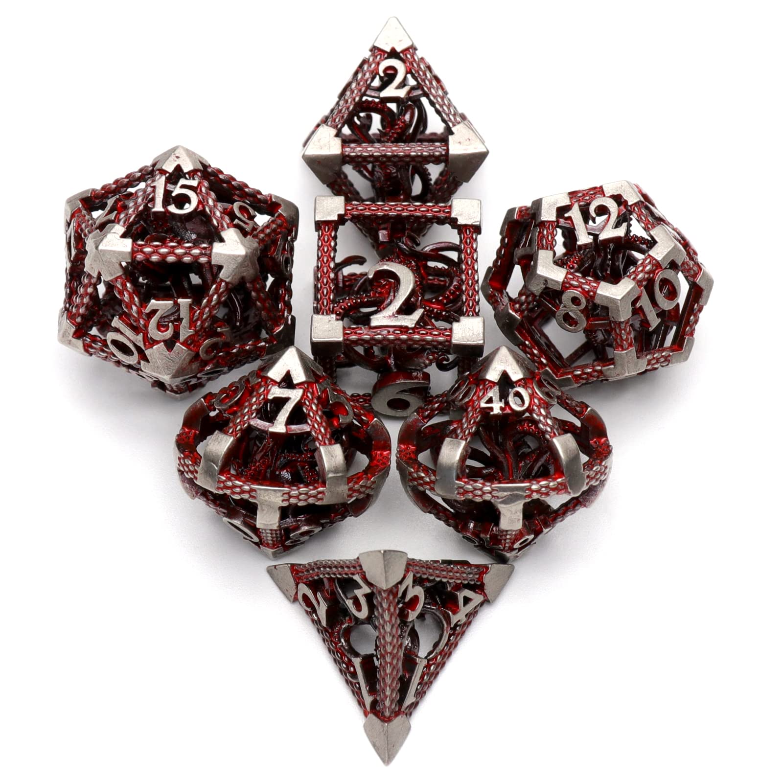 DND Dice, Metal Game Dice Dungeons and Dragons Dice Set HNCCESG Hollow 3D Cthulhu Polyhedral Dice Set for MTG RPG Table Game (Cthulhu Blood)