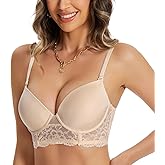 Low Cut Lace Backless Underwire Padded Push Up Plunge Bra Comfort Lowback Bralette Convertible Strap