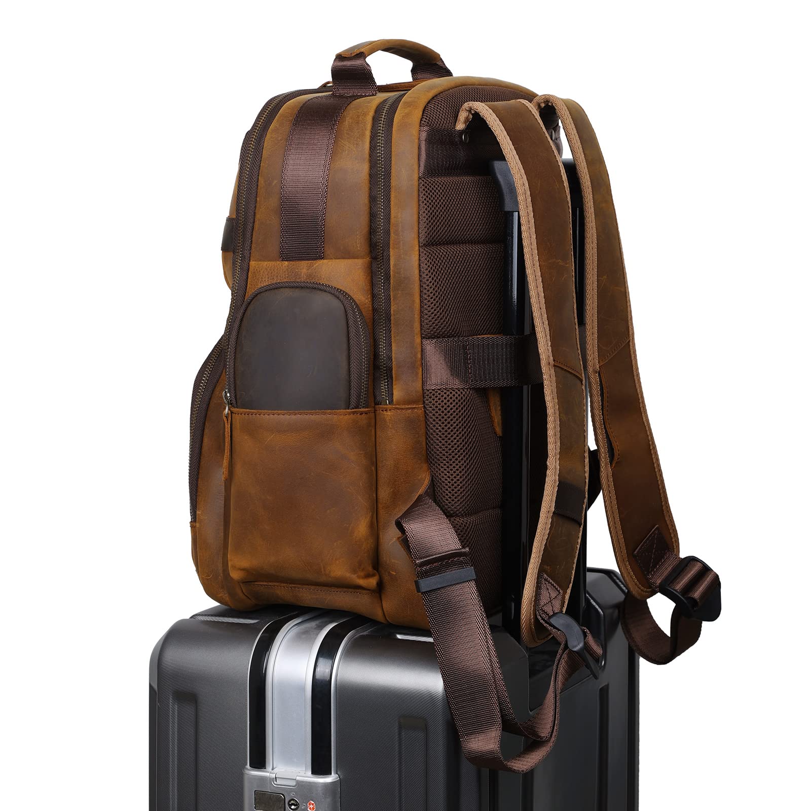 TIDING Men's Vintage Leather Backpack 15.6