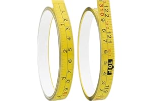 OPZOUR 2 Packs Steel Self-Adhesive Measuring Tape, Right to Left Reading 310cm or 122-Inch Imperial and Metric Ruler Tape, 1/2-Inch Peel and Stick Tape Measure for Woodworking, Saw, Drafting Table, Yellow