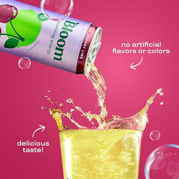 BLOOM NUTRITION SPARKLING ENERGY DRINK – NATURAL CAFFEINE, ZERO SUGAR, 180MG CAFFEINE – ANTIOXIDANT-RICH W/GREEN COFFEE BEAN, GREEN TEA EXTRACT, PREBIOTICS – CHERRY LIME – 12OZ 12 PK