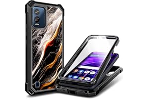 WDHD Designed for BLU View Speed 5G Case with [Built-in Screen Protector], Full-Body Protective Shockproof Rugged Bumper Cover Case (Black Marble)