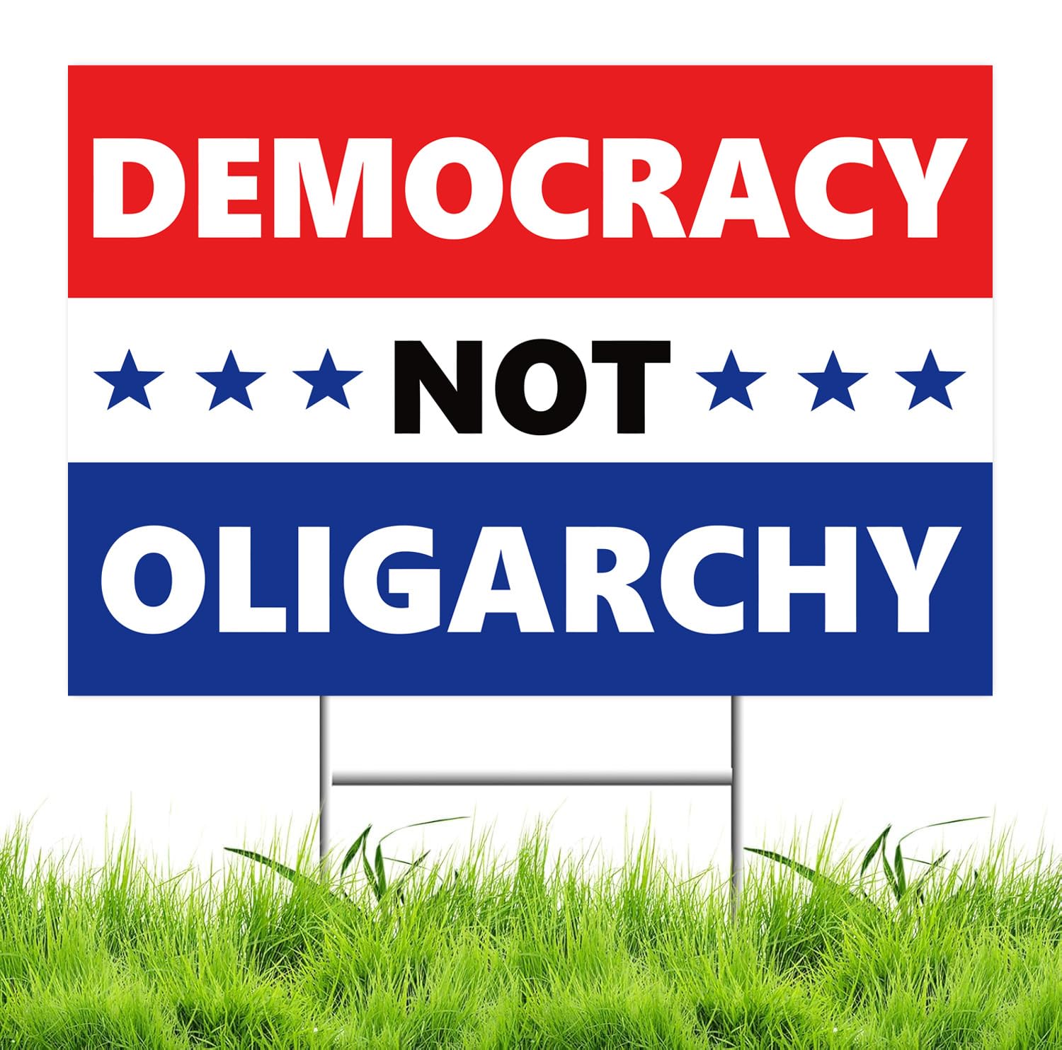 Photo 1 of No Kings Protest Yard Signs Democracy Not Oligarchy Yard Sign Double Sided Corrugated Plastic Outdoor Lawn Garden Sign with Metal H Stake 18"x12"