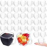 Amyhill 100 Pcs 5 oz Disposable Tea Cups Bulk Mini Plastic Tea Cup Bulk with Handle Hard Coffee Mug Reusable Square Espresso Mugs for Party Wedding (Clear)