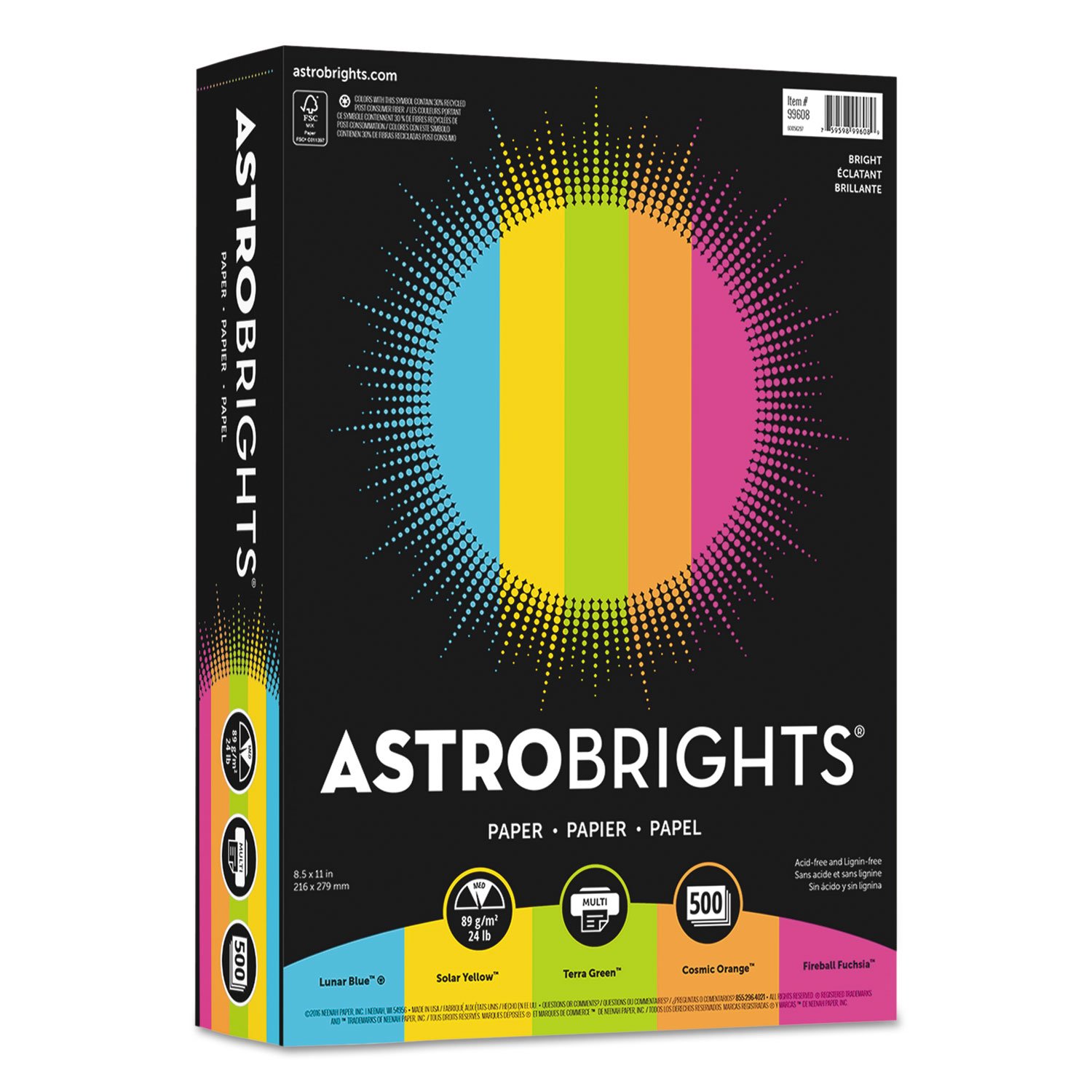 Photo 1 of Neenah Astrobrights® Bright Color Paper, Letter Size Paper, 24 lb, Assorted Colors, 500 Sheets