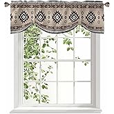 Abstract Aztec Ethnic Geometric Tie Up Valance Curtain for Kitchen-Small Window Shade Valances Adjustable Rod Pocket Windows Treatment for Bedroom Bathroom Boho Brown Tribal Texture,1 Panel 42"x12"