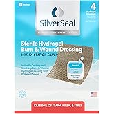 SilverSeal Burn and Wound Dressing | Hydrogel Pads with X-Static Silver | Soothing, Moist & Protective | Burns, Cuts & Wounds | 4 Sterile Dressings
