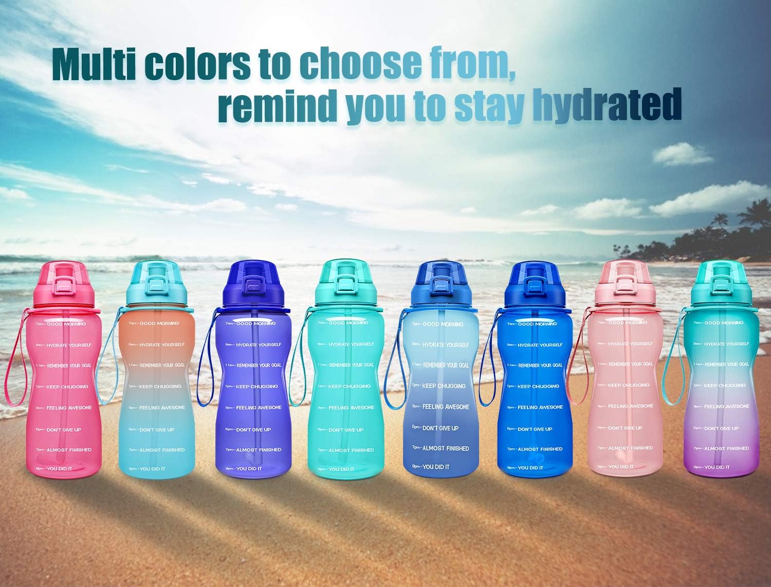 Fidus Large Half Gallon/64oz Motivational Water Bottle with Time Marker & Straw, Leakproof Tritan BPA Free Water Jug, Ensure You Drink Enough Water Daily for Fitness, Gym and Outdoor Sports : Sports & Outdoors