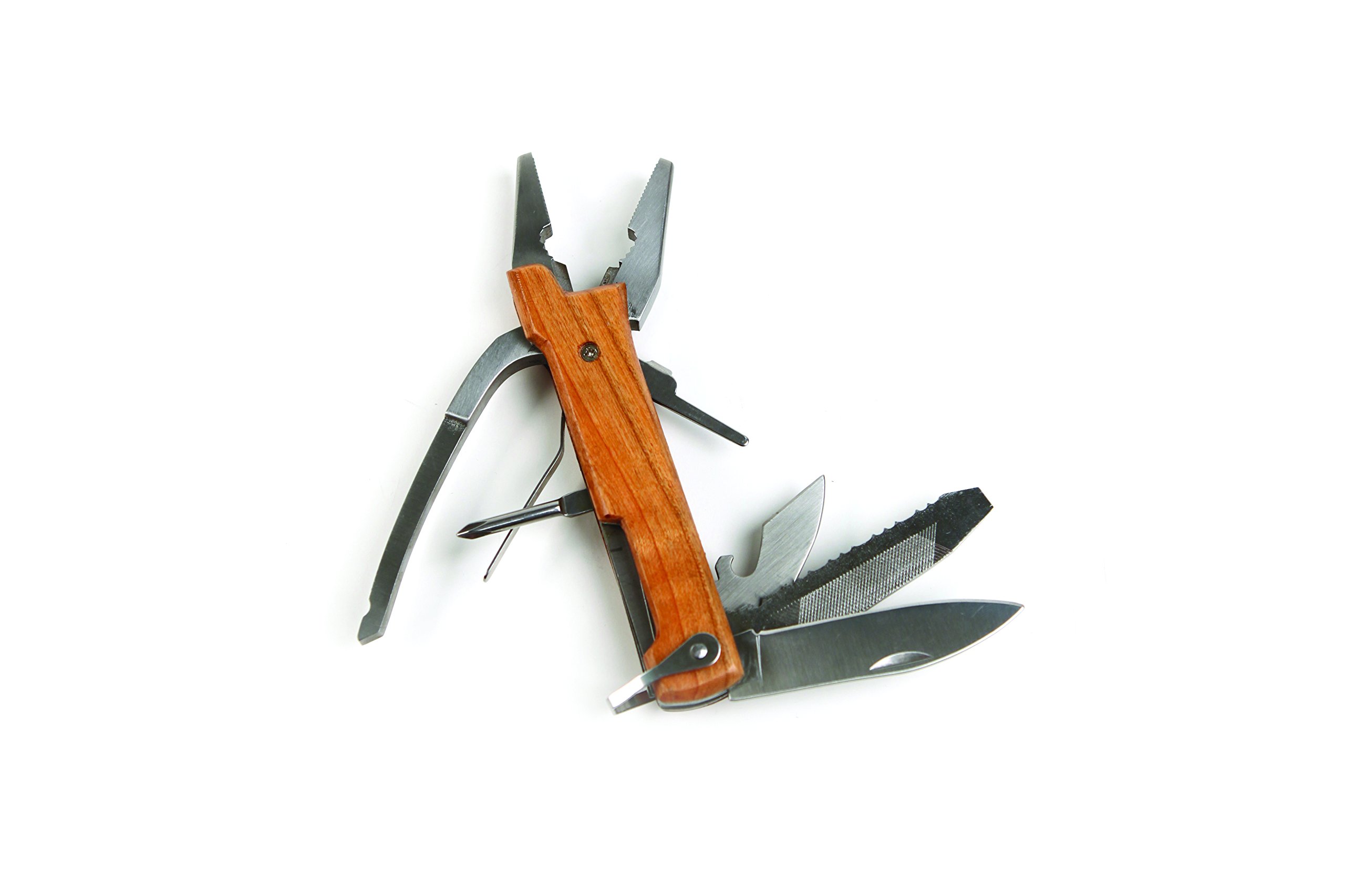 Kikkerland 7 in 1 Compact Pliers Multi Tool - Multipurpose Tool with Beechwood Handle, Ideal Multi-Function Tool Gift for New Homeowners