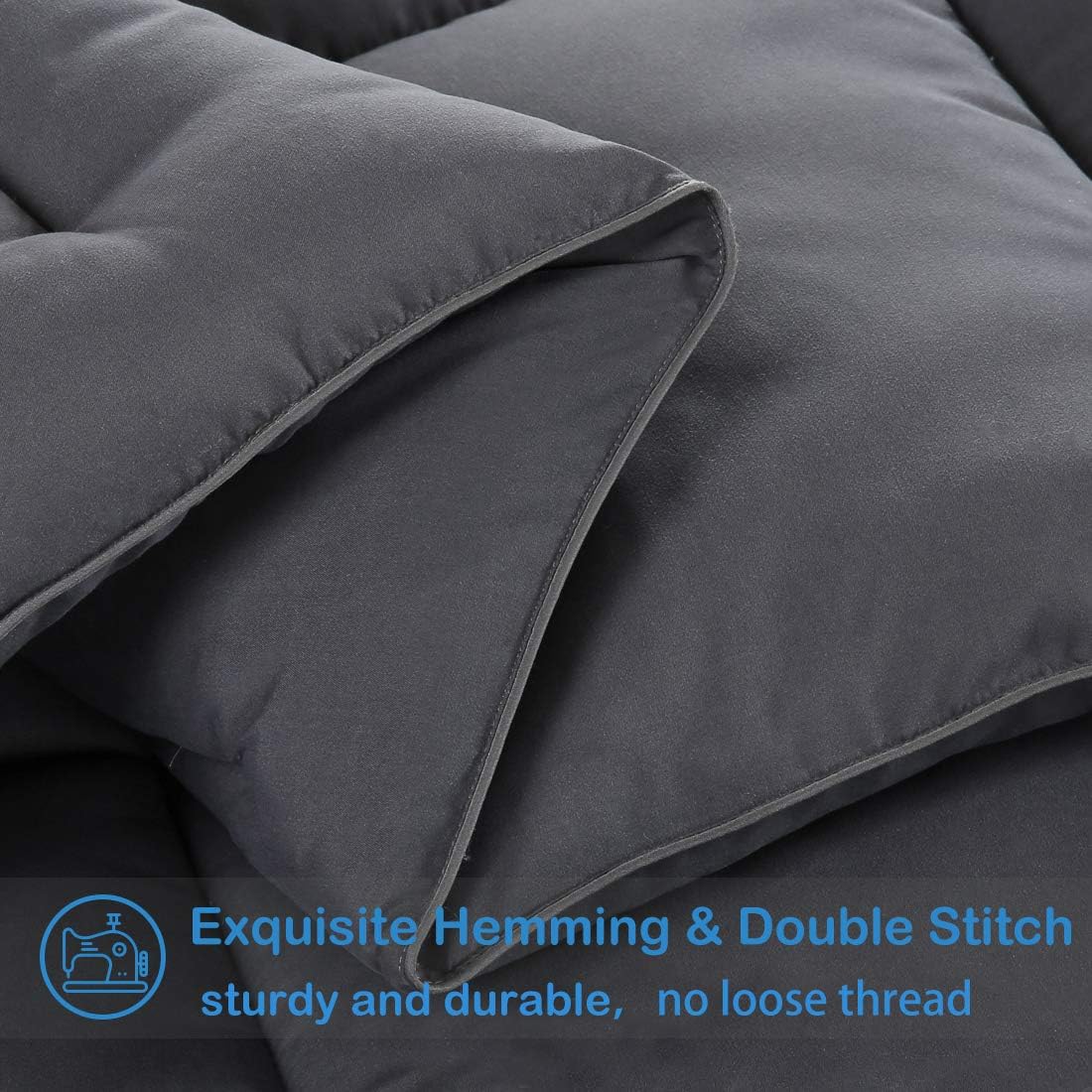 EASELAND All Season Queen Size Soft Quilted Down Alternative Comforter Hotel Collection Reversible Duvet Insert with Corner Tabs,Winter Warm Fluffy Hypoallergenic,Dark Grey,88 by 88 Inches: Home & Kitchen
