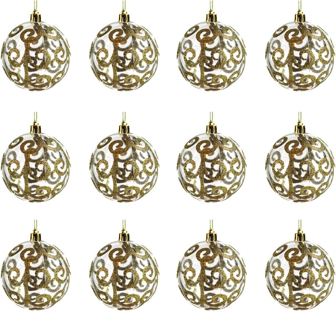 Sleetly Christmas Ball Ornaments, Gold Swirl, 3.15 inches, Set of 12