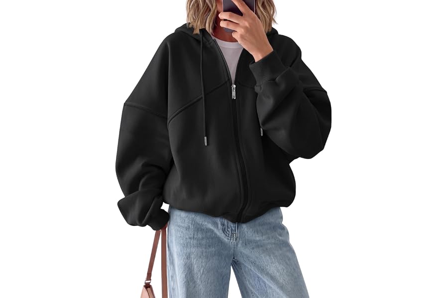 Trendy Queen Women’s Full Zip Up Hoodies Fleece Oversized Sweatshirts | Fleece Lined, Drawstring Hood, Ribbed Cuffs, Side Pockets, Fall Winter Casual Streetwear