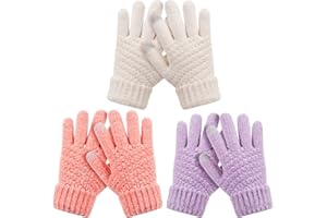 HAITHO Kids Winter Gloves 3 Pairs, Knit Gloves Cold weather, Children Warm Touchscreen Gloves, Toddler Gloves Teen Girls Boys