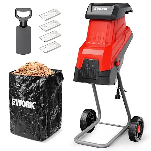 EWORK 15-Amp Electric Wood Chipper Shredder, 15:1 High Reduction Ratio ...