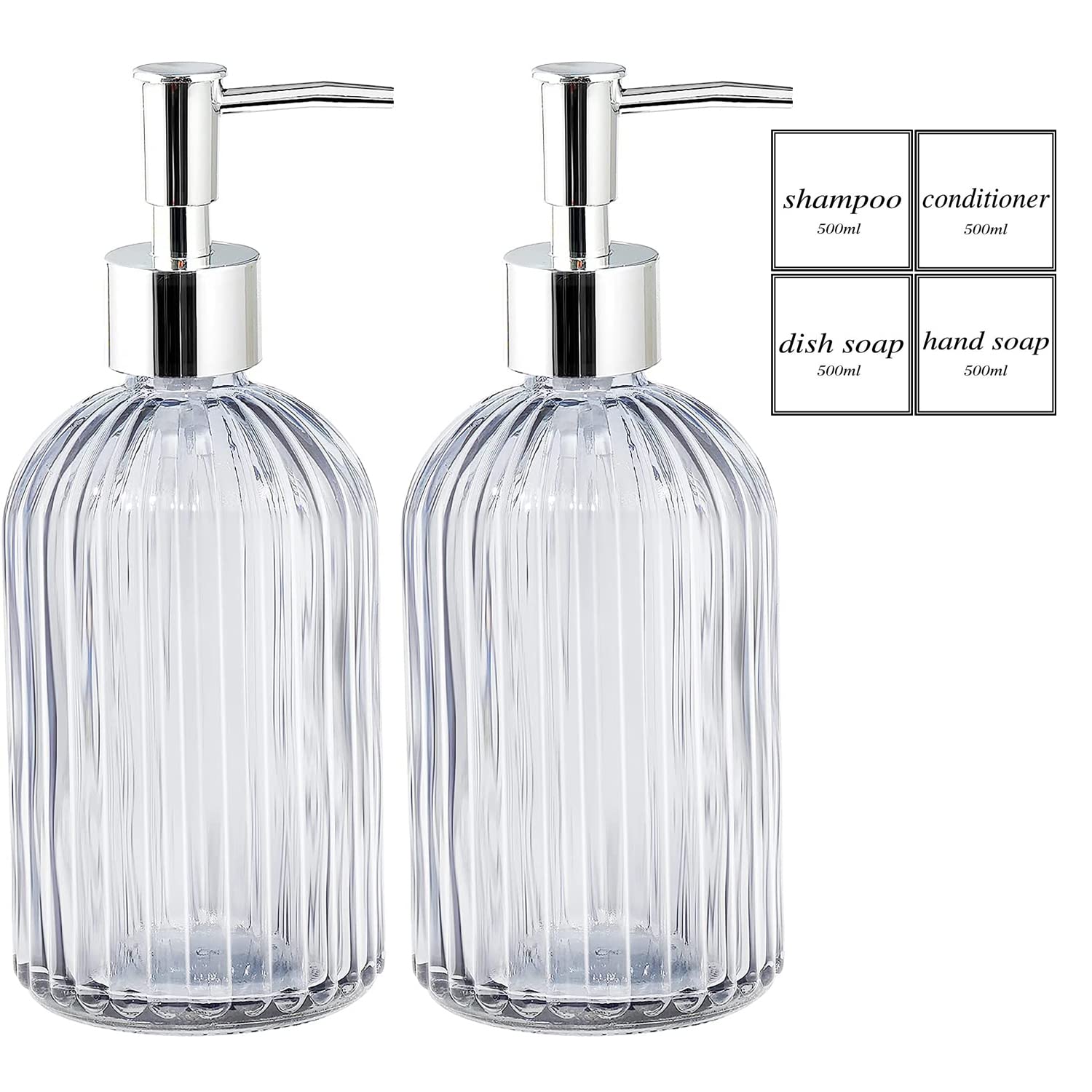 DARENYI 2 Pack Glass Soap Dispenser Bottle with Pump 420ML Refillable Liquid Hand Jar for Bathroom, Countertop, Kitchen, Laundry Room