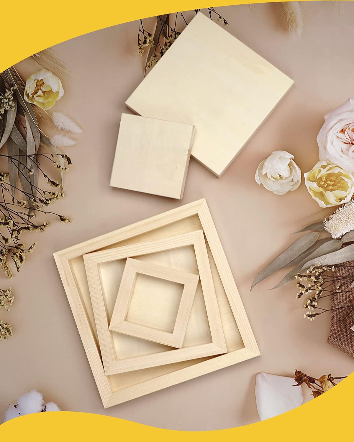 Pllieay 3 Sizes Wood Canvas Board, Unfinished Wood Cradled Painting Panel Boards for Pouring Art, Crafts, Painting and Encaustic Art, 4’’, 6’’, 8’’