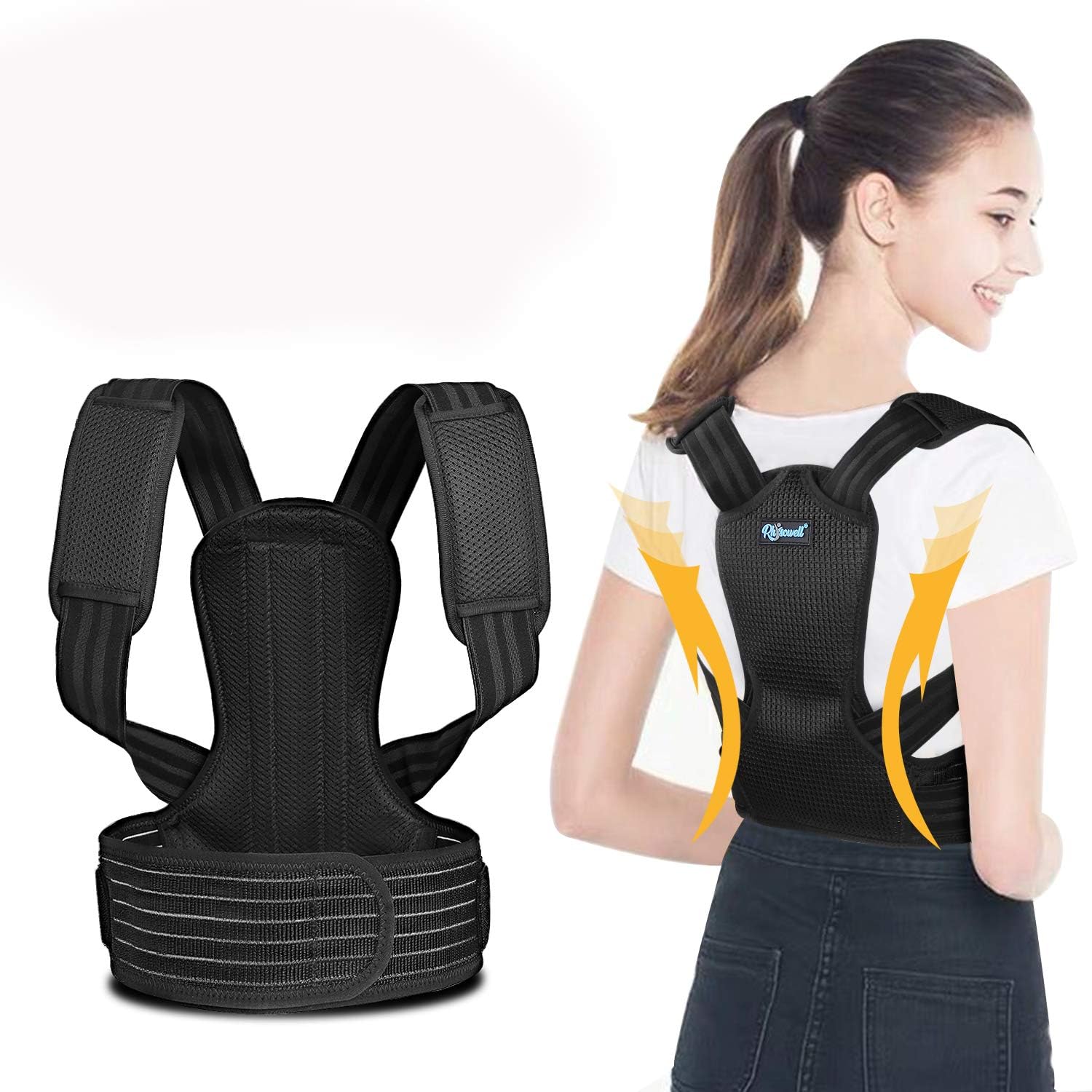 Posture Corrector by Physowell | Fully Adjustable Back Spinal Support Brace | Suitable for Men and Women | Ideal for Hunchbacks, Shoulder Support, Upper Back & Neck Pain Relief (M)