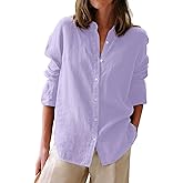 Button Down Shirts for Women Cotton Oxford Shirts Long Sleeve Dress Shirts Collared Blouses Work Casual Solid Tunic Tops
