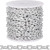 [33 FT] Silver Plated Rolo Cable Chain Bulk for Jewelry Making, 5MM Aluminum Silver Oval Cable Link Chains Roll Spool for DIY Craft Jewelry Making