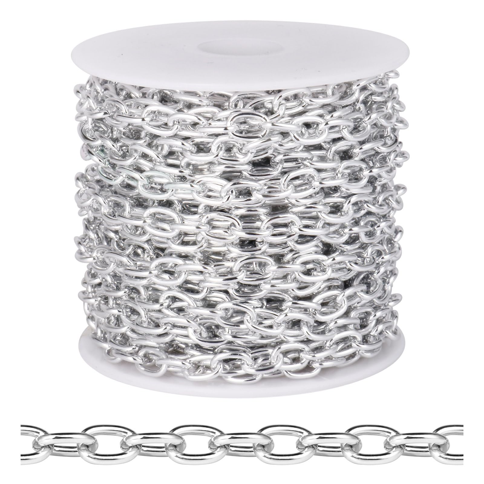 Photo 1 of [33 FT] Silver Plated Rolo Cable Chain Bulk for Jewelry Making, 5MM Aluminum Silver Oval Cable Link Chains Roll Spool for DIY Craft Jewelry Making