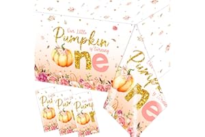PYMUROD Pumpkin First Birthday Decorations for Girl - 3pcs Little Pumpkin is Turning One Tablecloth, Pumpkin Fall 1st Birthday Table Cover for First Birthday Autumn Thanksgiving Party Supplies