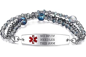 mnmoom 7.5 inch interchangeable Medical id bracelets for Women beads Medical alert bracelets with customize engraving