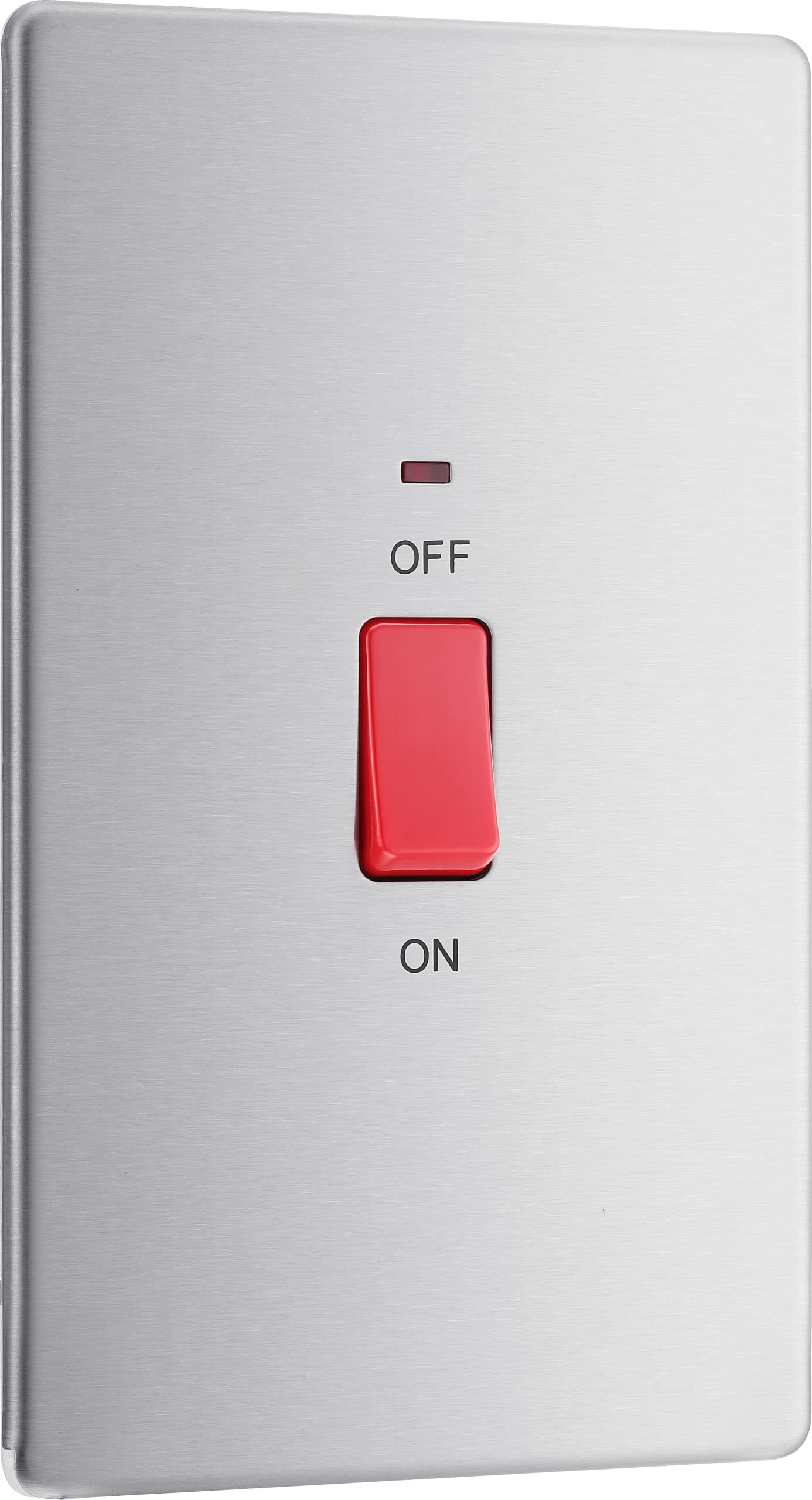 BG Electrical Large Cooker Control Switch Unit with LED Power Indicator, Double Plate, Double Pole, Screwless Front Plate, Premium Flatplate, Brushed Steel, 45A, FBS72 — image 1