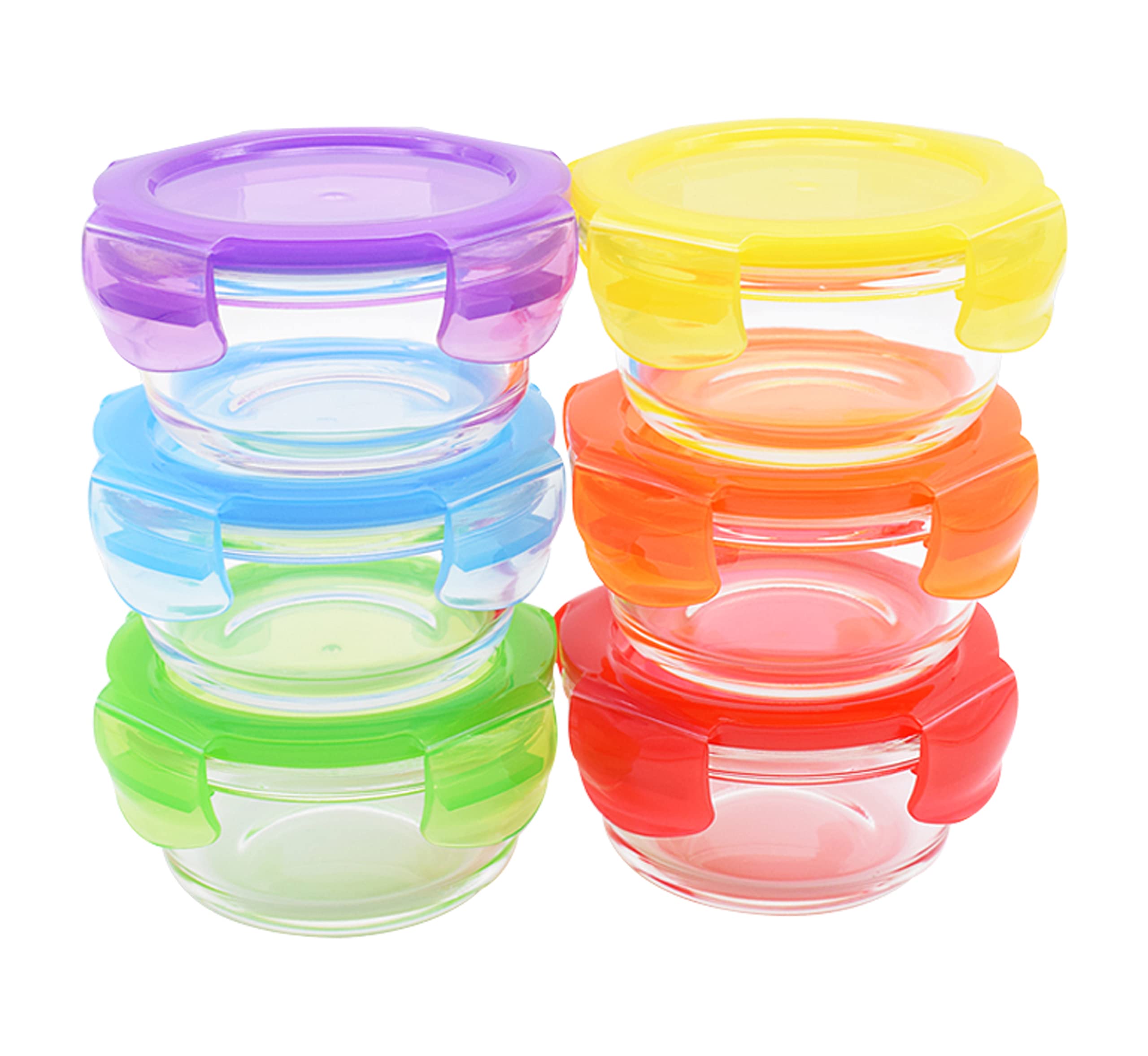 ARSUK Small Glass Food Containers with Lids (6 Pack, 215ml) - Leakproof, Airtight, Round Mini Glass Jars - Stackable Snack Storage Bowls for Lunch, Meal Prep - Freezable & Dishwasher Safe