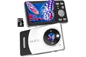 HIACINTO Digital Camera, Autofocus UHD 64MP 4K Camera with Anti-Shake & 18X Digital Zoom, Point and Shoot Digital Cameras has Dual-Lens Design - Ultra-Wide-Angle 120° Lens & Standard 60° Lens with 32GB Card