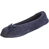 Isotoner Women’s Classic Terry Ballerina Slipper: Soft, Breathable, Terry Lined, Satin Bow, Secure Fit