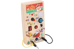 Fockety Busy Toddler Board with 8 LED Light Switches, Wood Christmas Style Light Switch Busy Controller Board Sensory Toy for