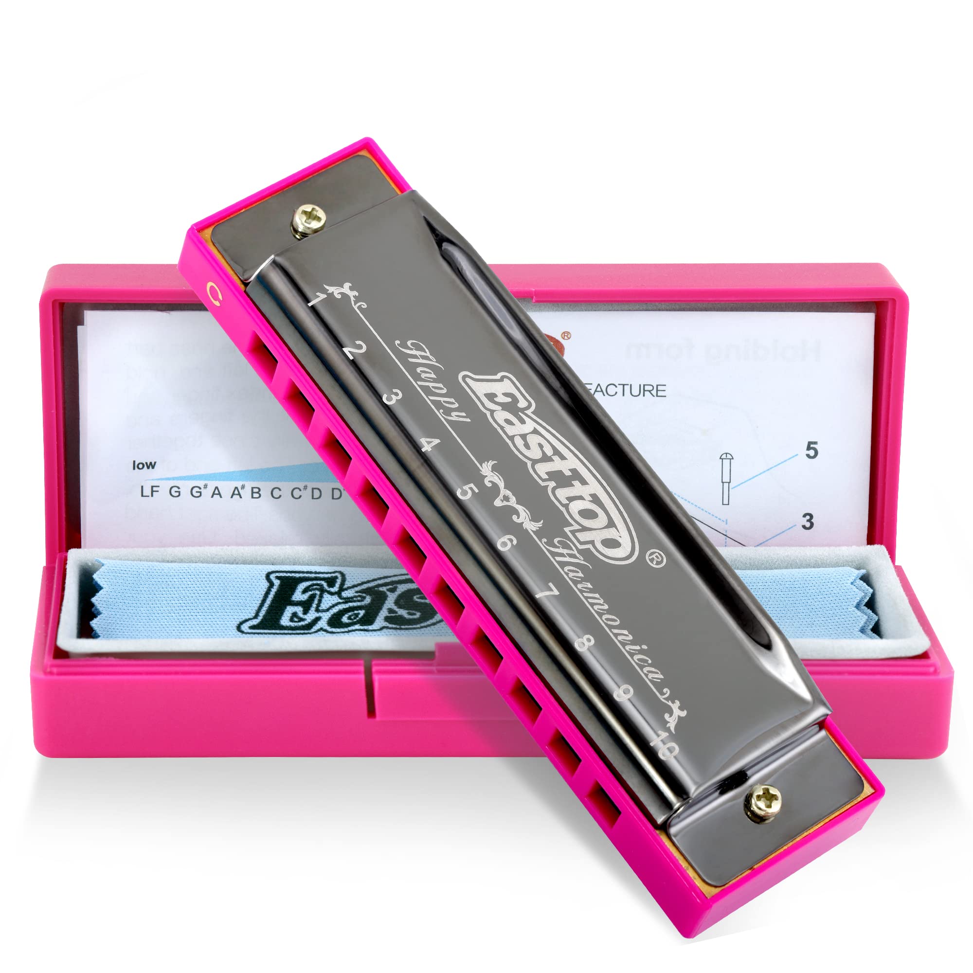 East top Blues Harmonica, Diatonic 10 Holes C Key Happy Harmonica Mouth Organ for Beginner,Kids,Children,Students,Gift,with Carrying Plastic Case,Clean Cloth and Manual — image 1