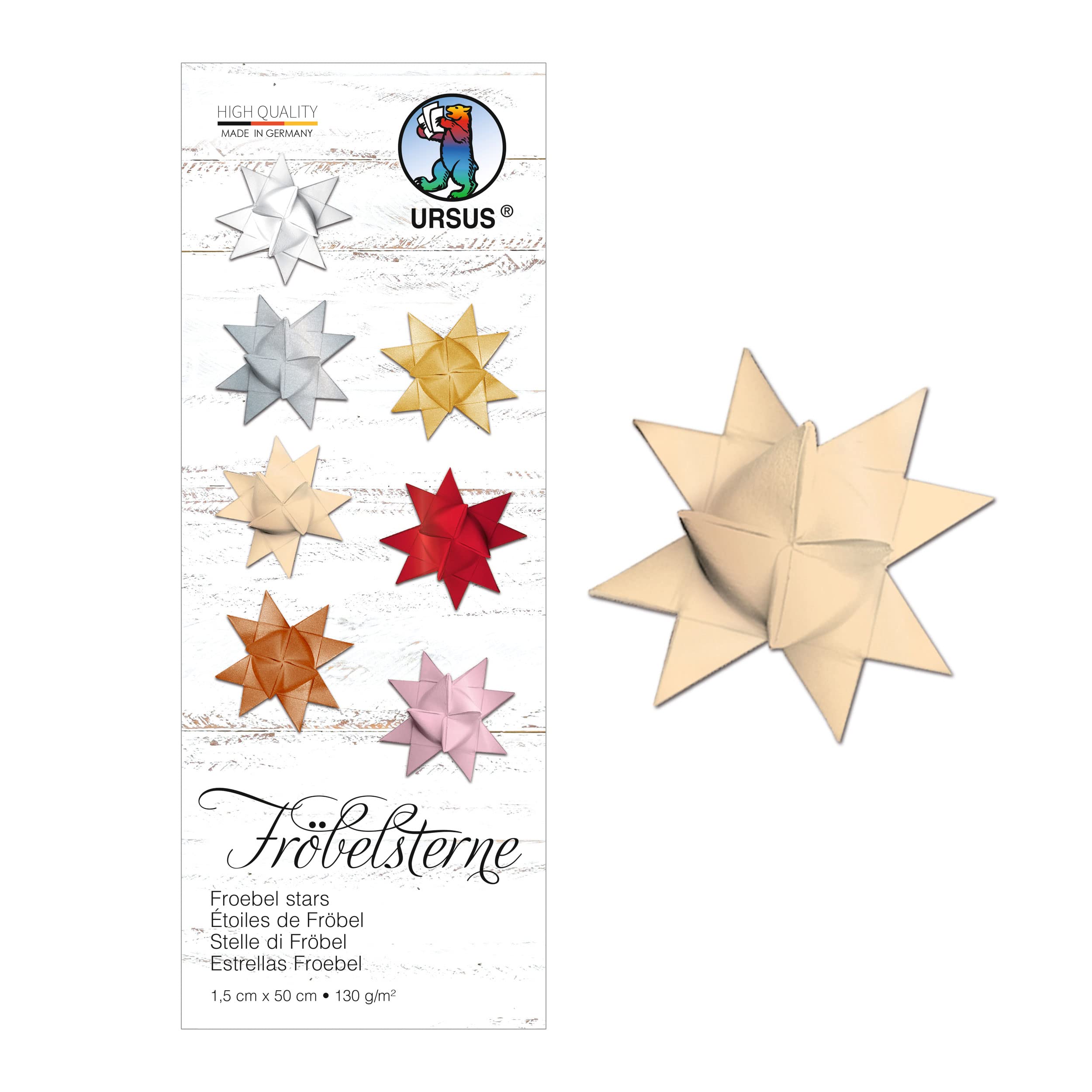 Ursus 3210010 Paper Strips for Froebel Stars Made of Coloured Drawing Paper 130 g/m² 1.5 x 50 cm 80 Strips for Approx. 20 Stars, Chamois, one Size