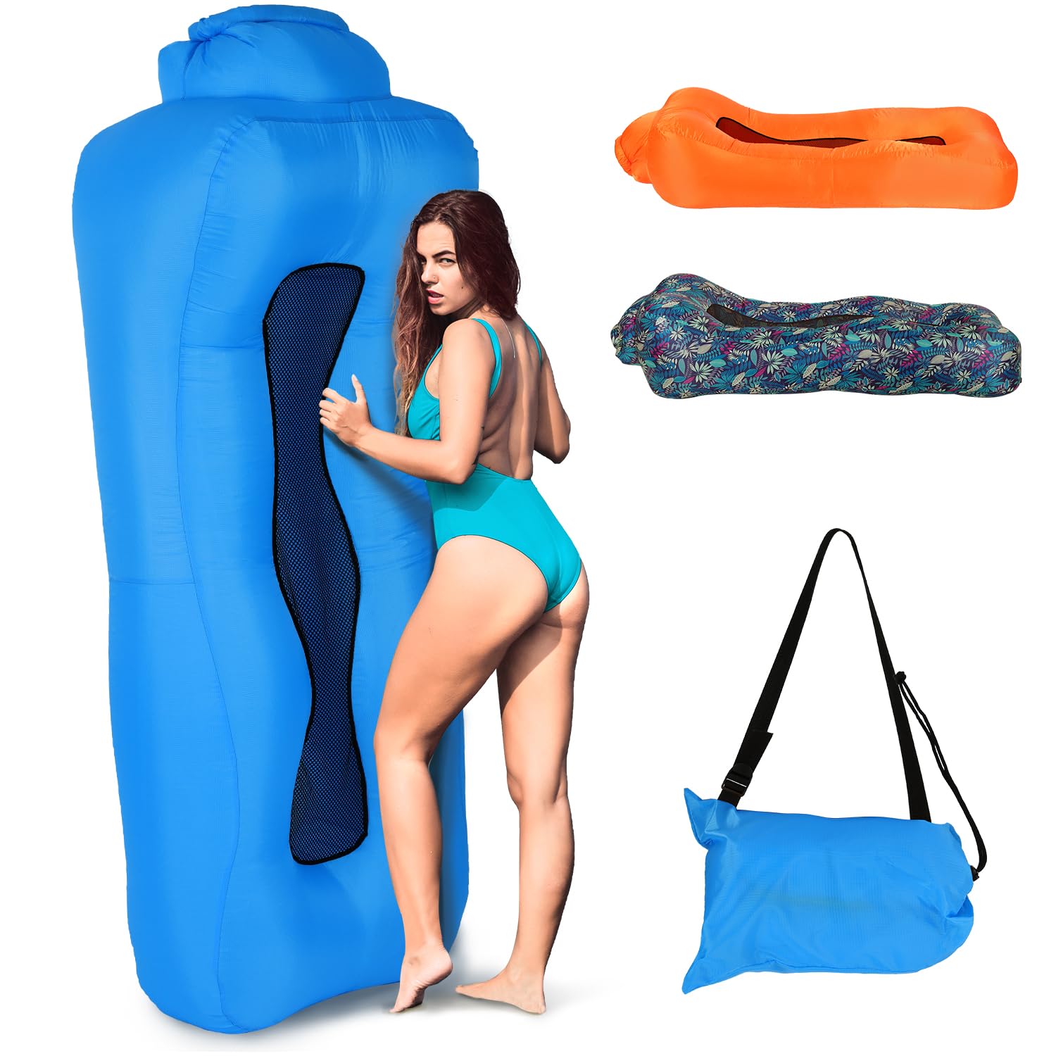 Neloheac Inflatable Lounger Air Sofa Hammock-Portable, Inflatable Couch Indoor Outdoor Hiking Camping Vacation Swimming, Blue, ZHL0015C