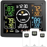 Weather Stations Wireless Indoor Outdoor Thermometer with Multiple Sensors | 7.5" VA Display Weather Forecast Station with Atomic Clock, Temperature, Humidity and Adjustable Backlight for Home