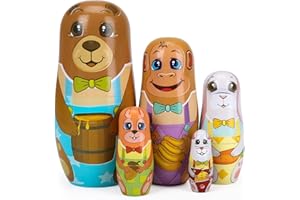 Bgraamiens Nesting Dolls Russian Matryoshka Wood Stacking Dolls for Kids Handmade Toys(Brown Bear)