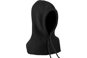 PREMILLOW Balaclava Hat for Women, Warm Ear Neck Hooded Scarf Hat with Drawstring, Fashionable Knit Skull Cap Cold Weather