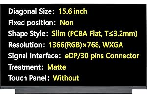 JHK JIEHONGKE New Screen Replacement for NT156WHM-N44 NT156WHM-N34 NT156WHM-N49 NT156WHM-N40,eDP 30 Pins 1366(RGB)×768, WXGA Matte LCD LED Display