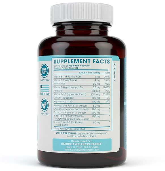 NATURES WELLNESS ZENTA – THE NATURAL RELIEF SUPPLEMENT TO HELP CALM BODY AND MIND | POSITIVE MOOD ENHANCER – INCREASE SEROTONIN LEVELS WITH 5-HTP, ASHWAGANDHA, CHAMOMILE, DMAE | 60 CT