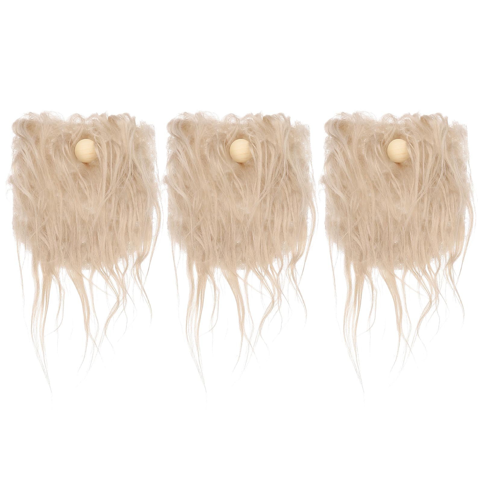 PATIKIL Pre-Cut Gnome Beard, 3 Pcs Fluffy Faux Fur Fabric Handmade Beard with Wood Balls for Gnome Nose DIY Crafts Christmas Halloween Easter, Khaki, 11.4 x 4 Inch