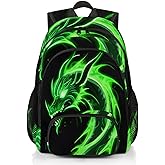 LOMBARDIDEN Kids Backpack for Boys - Green Dragon School Backpack for Teens Students - Schoolbag Lightweight Waterproof Elementary Book Bag Travel Casual Daypack