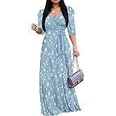Plus Size Floral Maxi Dress for Women Puff Sleeve Casual Loose Wrap Tie Waist Long Dress Large