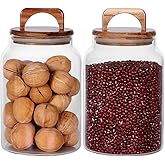 SAIOOL Canister Set of 2, Glass Kitchen Canisters with Airtight Acacia Lid, Tall Clear Airtight Food Storage Jar, Kitchen Pantry Storage Container for Noodles Flour Cereal Coffee