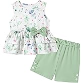 YUEMION Toddler Girl Clothes, 2Pcs Baby Girl Summer Outfits Sleeveless Bow Knot Tank Shirts Tops + Shorts Clothing Sets 1-5T