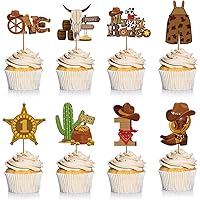 Picture of Suzile 48 Pcs My 1st Rodeo Cake Topper Cowboy Cupcake Toppers Hat Boot Cow Skull Cactus Jumpsuit Scarf Cowgirl Cake Decorations for Western Theme Birthday Baby Shower Party Supplies